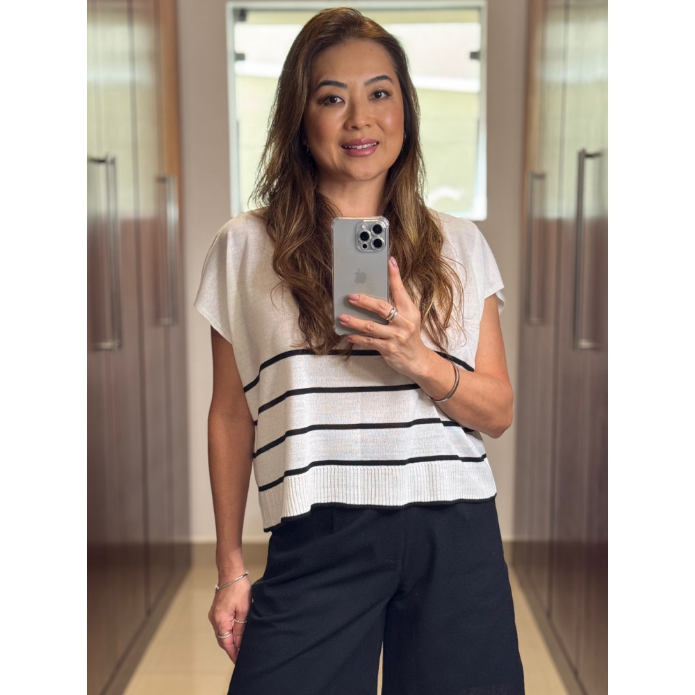 Blusa Betim - Ref.25000 - Off white/ preto