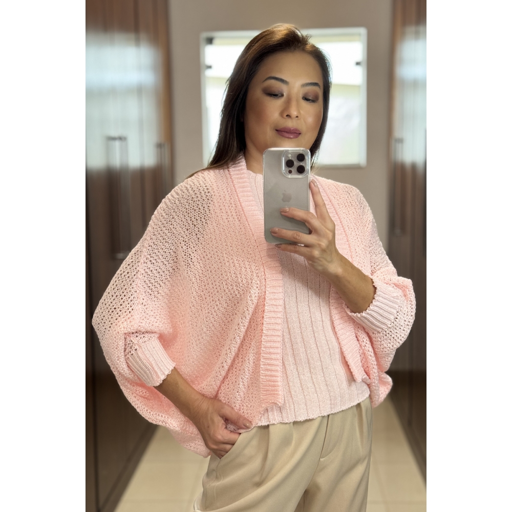 Conjunto krepp - Regata + Casaco - Rosa pó