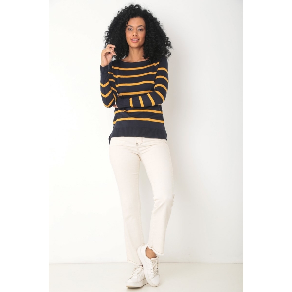 Blusa canoa Zurique - Ref. 02021 - Marinho/ Ouro