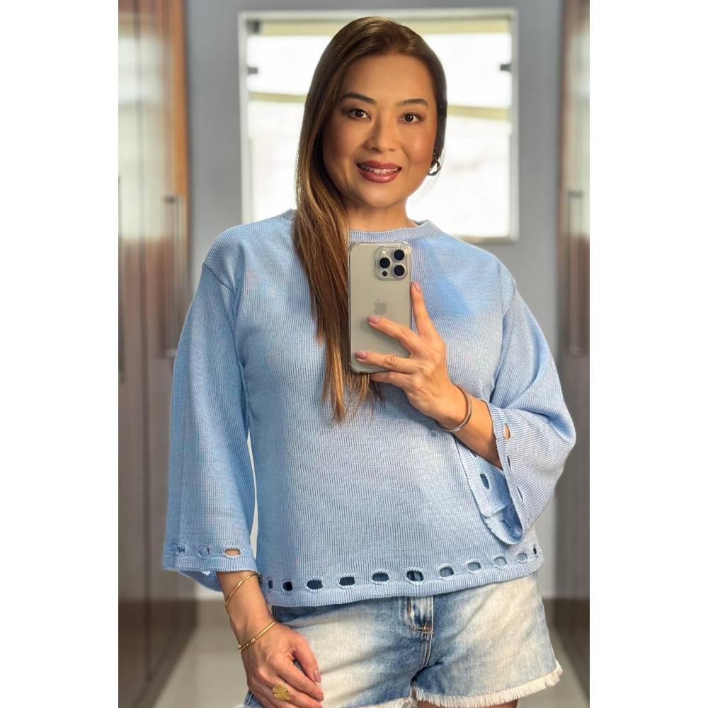 Blusa Carol fendas - Ref.02603 - Azul claro