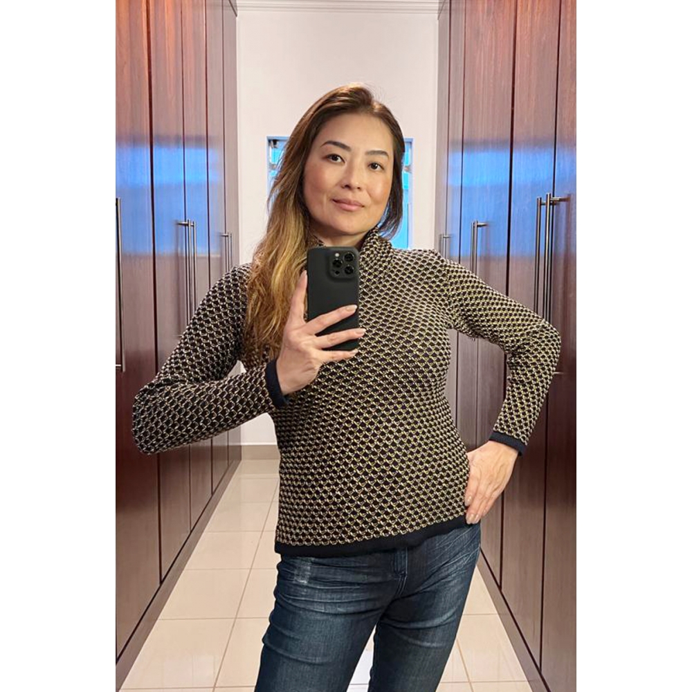 Blusa gola boba colmeia - Ref. 02310 - Marinho/Linhaça