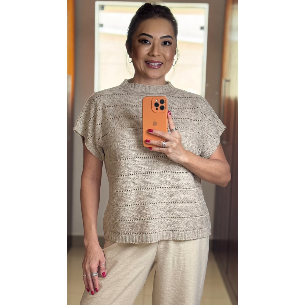 Morceguinho canoa furinhos - Ref.02500 - Linho papiro