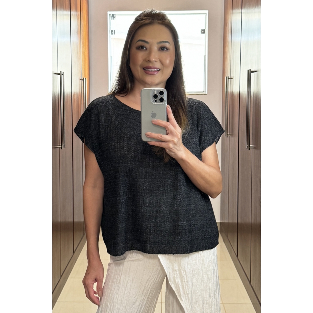 Blusa ampla shine - Ref. 23004 - Preto com jaguar