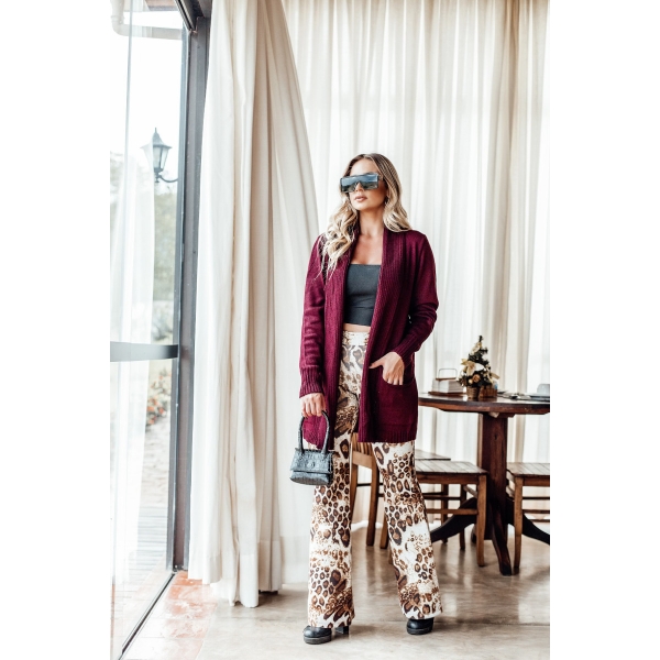 Casaco com bolsos lã - Ref. 02101 - Vinho