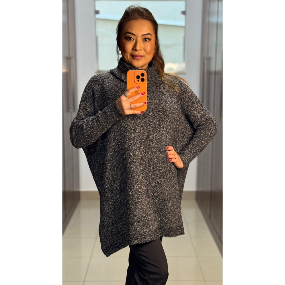Poncho gola boba mousse - Ref.02511 - Joy preto