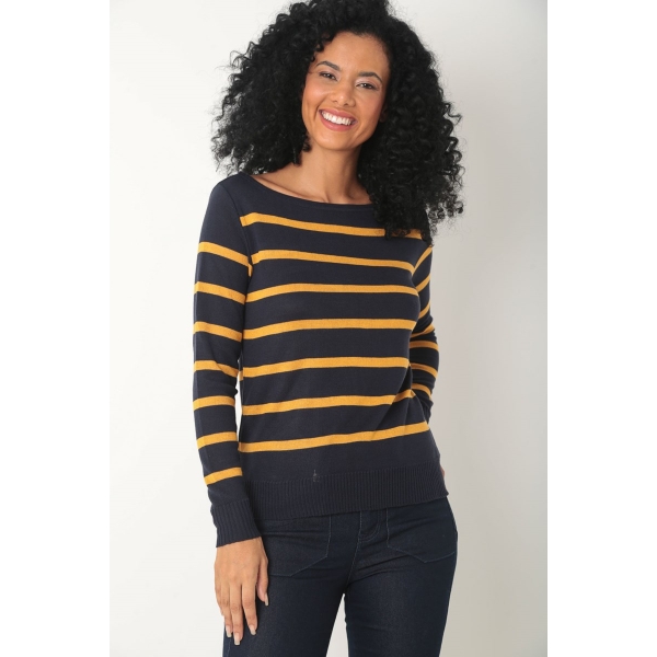 Blusa canoa Zurique - Ref. 02021 - Marinho/ Ouro