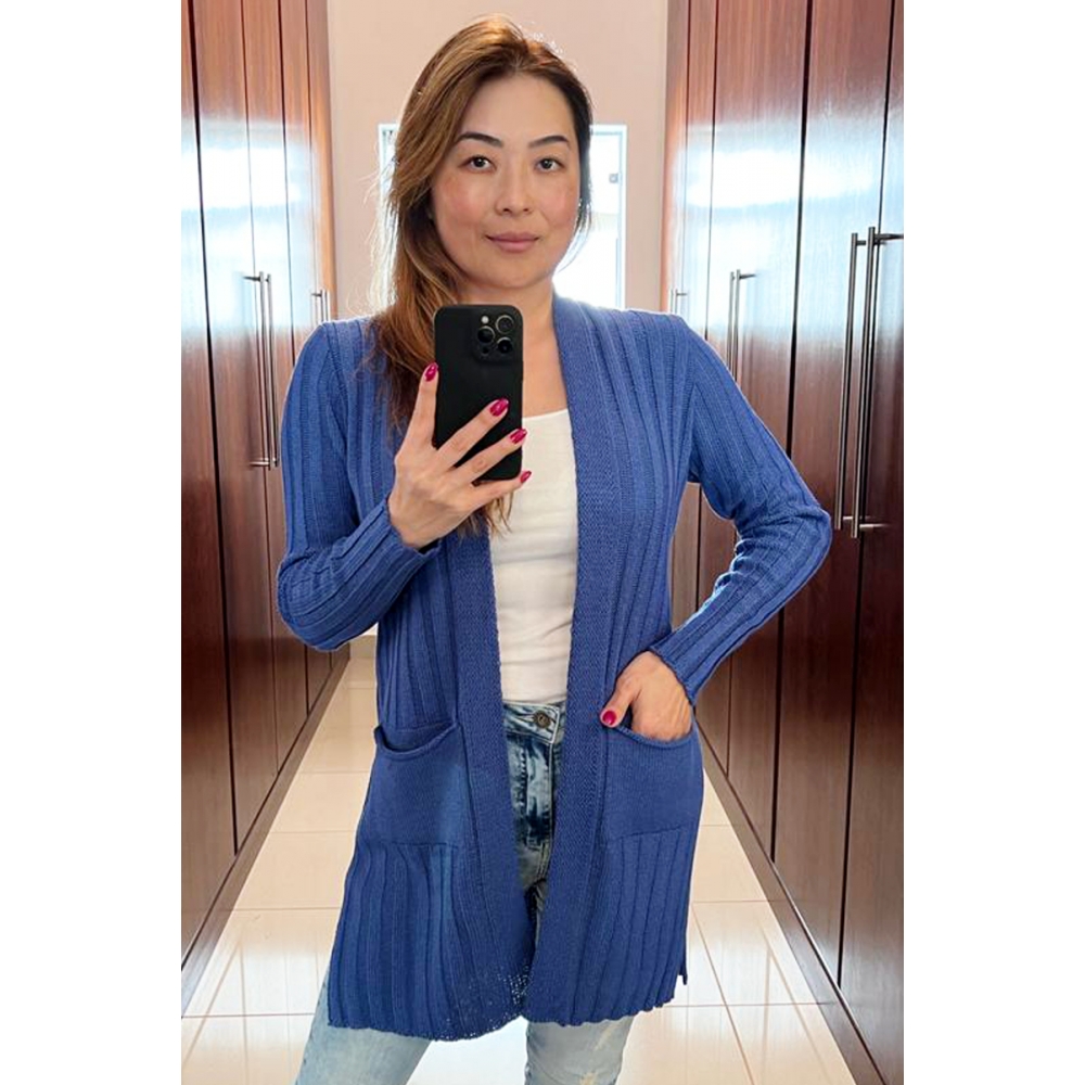 Casaco canelado com bolsos - Ref. 02236 - Jeans