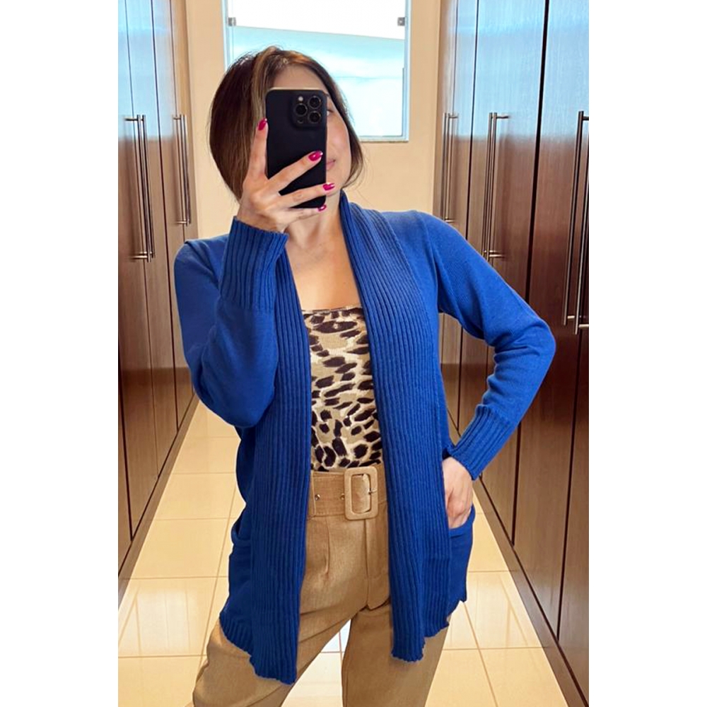 Casaco com bolsos lã - Ref. 02101 - Azul