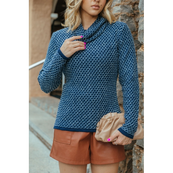 Blusa gola boba colmeia - Ref. 02310 - Marinho/Linhaça