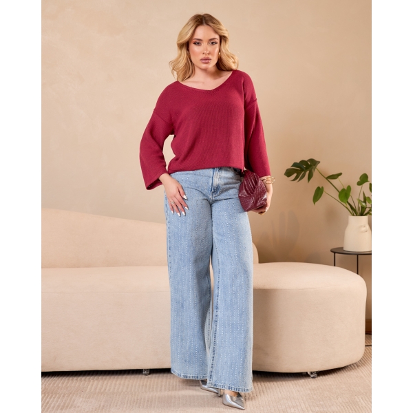 Blusa colmeia decote V - Ref. 02604 - Vermelho páprica