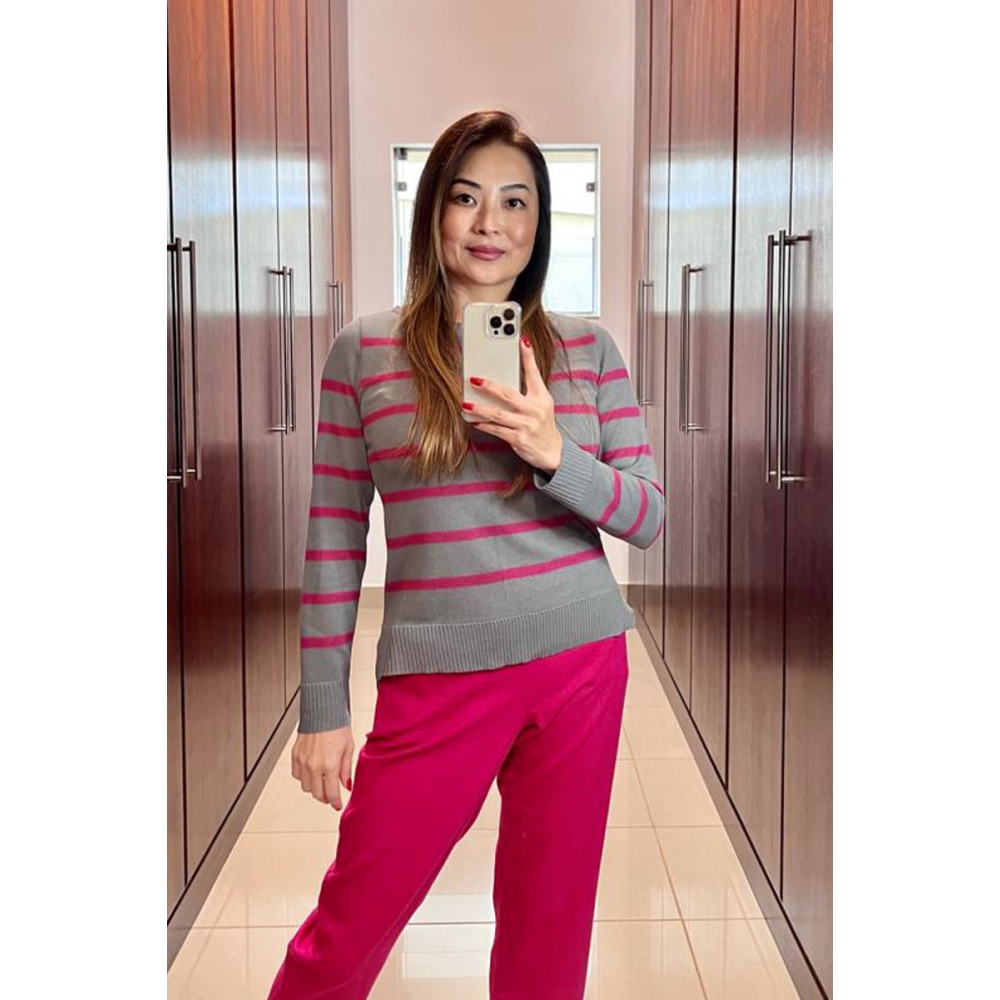 Blusa canoa Zurique - Ref. 02021 - Cinza/ Pink