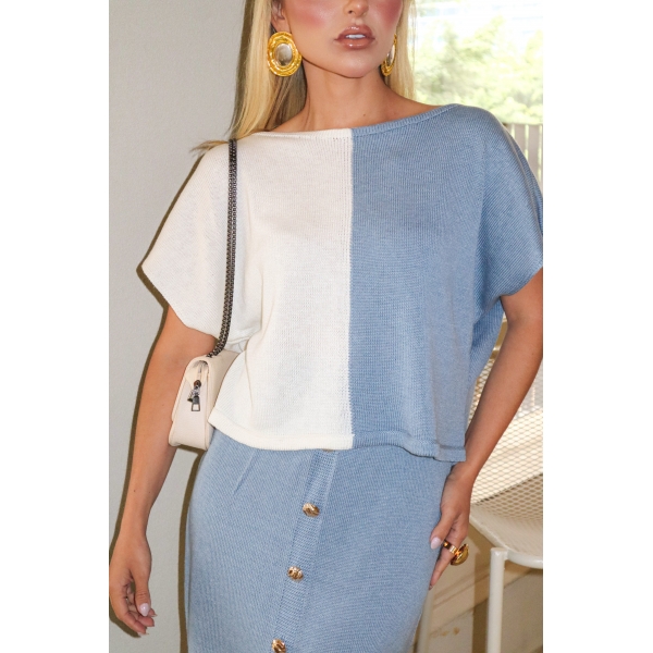 Blusa Serena - Ref. 26004 - Azul claro e off