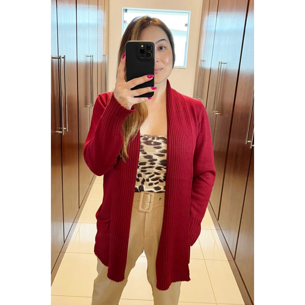 Casaco com bolsos lã - Ref. 02101 - Vermelho