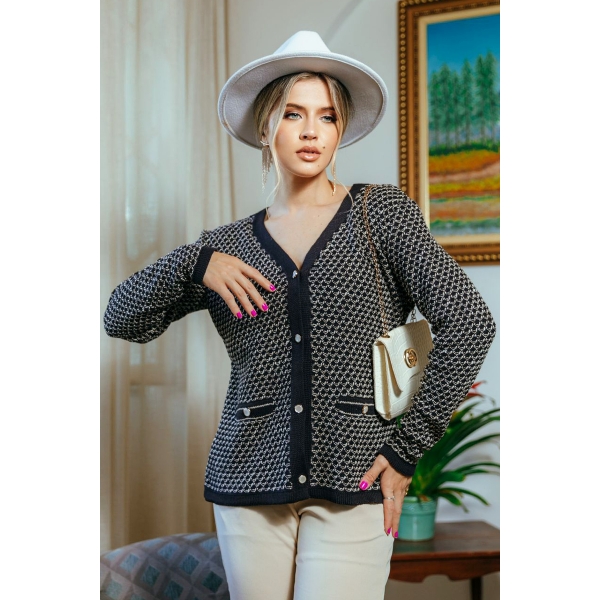 Casaqueto 4 botões Milano - Ref. 02318 - Marinho/ Linhaça