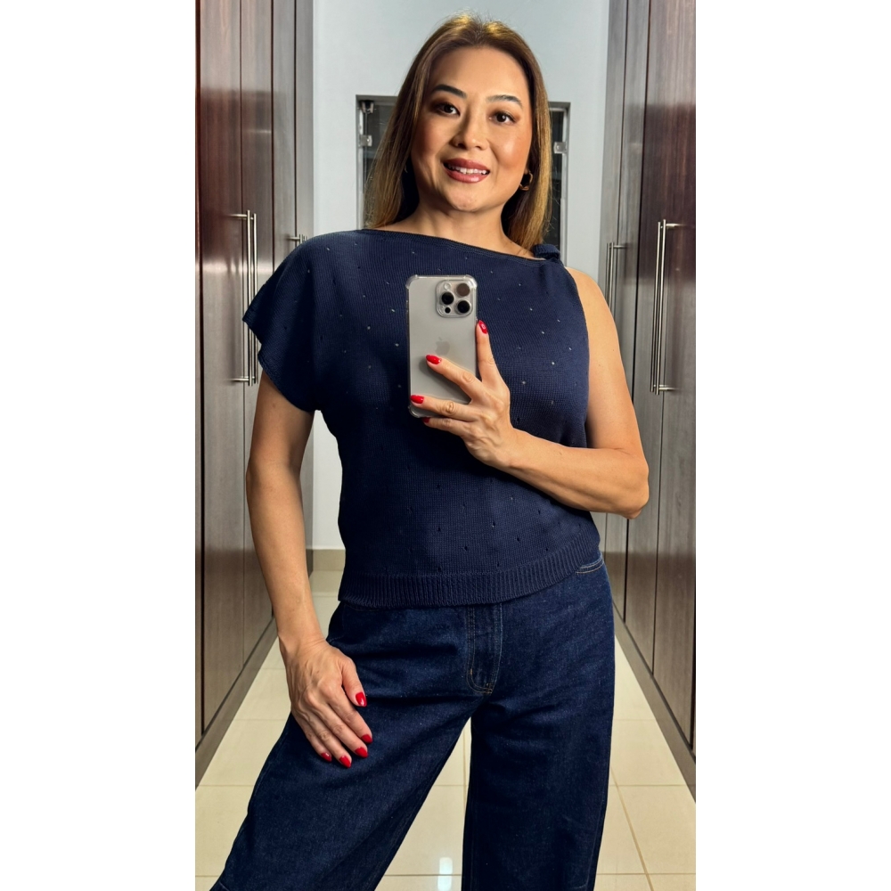 Blusa assimétrica laço - Ref. 26006 - Marinho