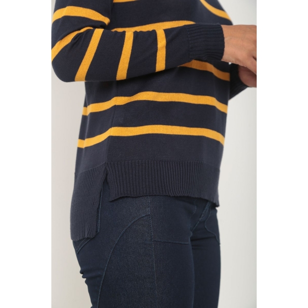 Blusa canoa Zurique - Ref. 02021 - Marinho/ Ouro