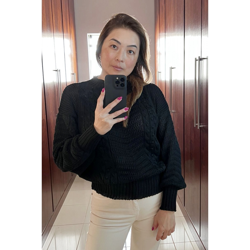 Blusa bolinha trança - Ref. 02301 - Preto