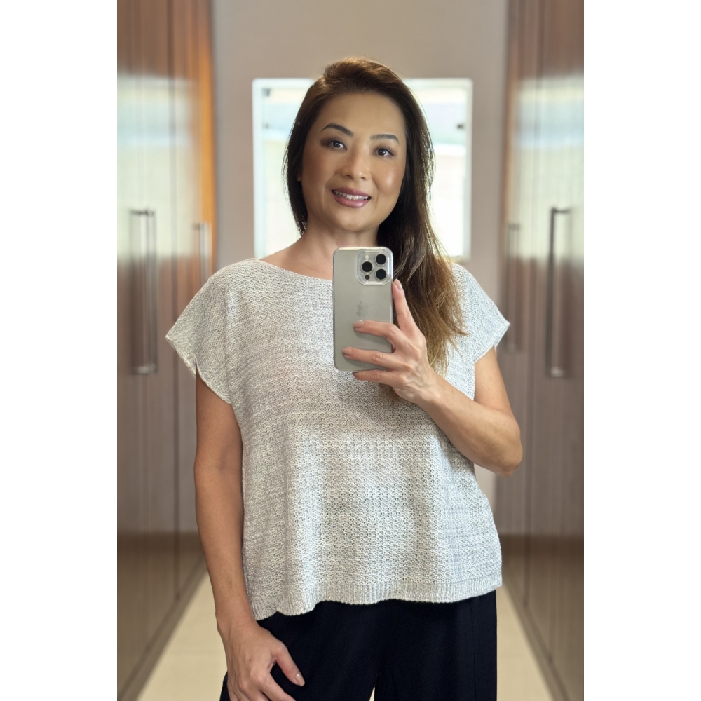 Blusa ampla shine - Ref. 23004 - Off white com prata