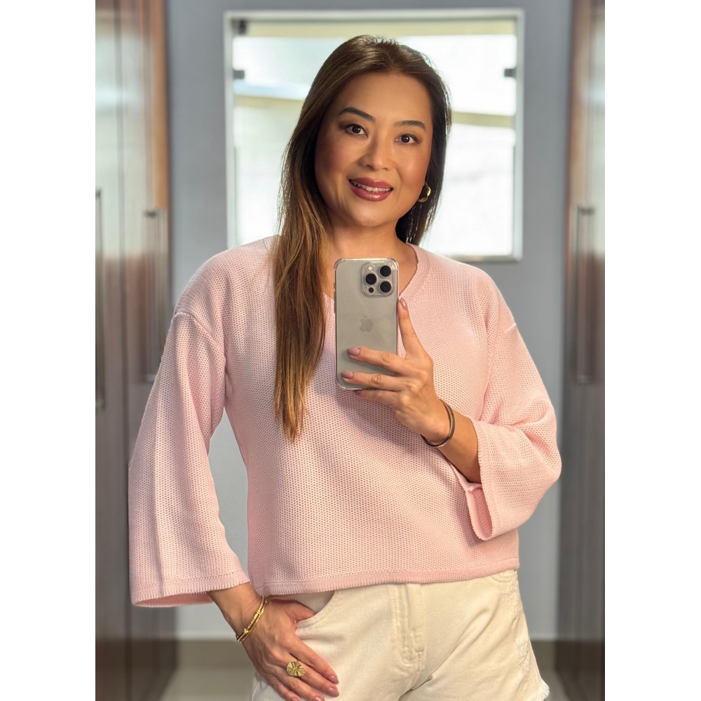 Blusa colmeia decote V - Ref. 02604 - Rosa