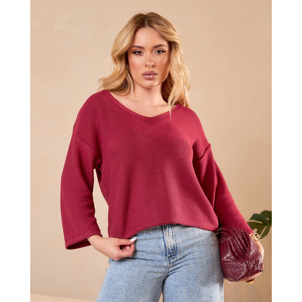 Blusa colmeia decote V - Ref. 02604 - Vermelho páprica