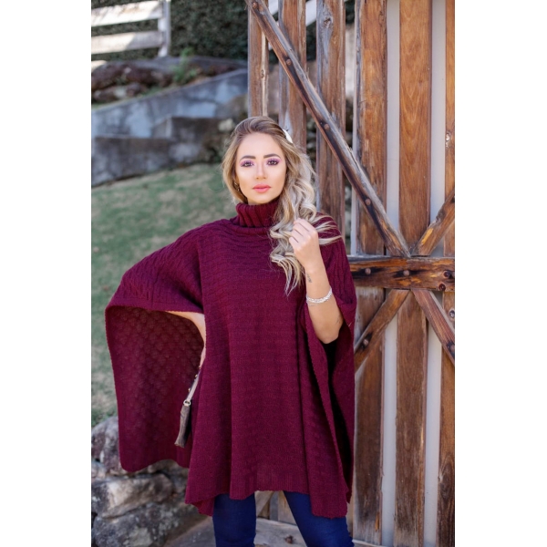 Poncho tijolinho lã - Ref. 02110 - Cobre
