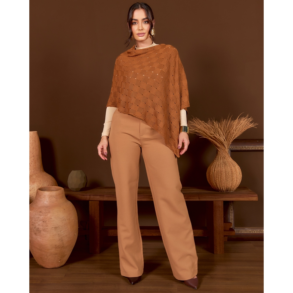 Ponchinho quadriculado Ref - 02610 - Caramelo