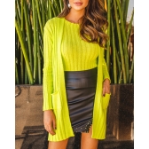 Casaco canelado com bolsos - Ref. 02236 - Turquesa