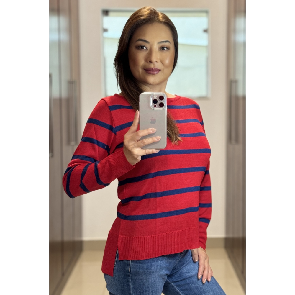 Blusa canoa Zurique - Ref. 02021 - Vermelho/ Azul